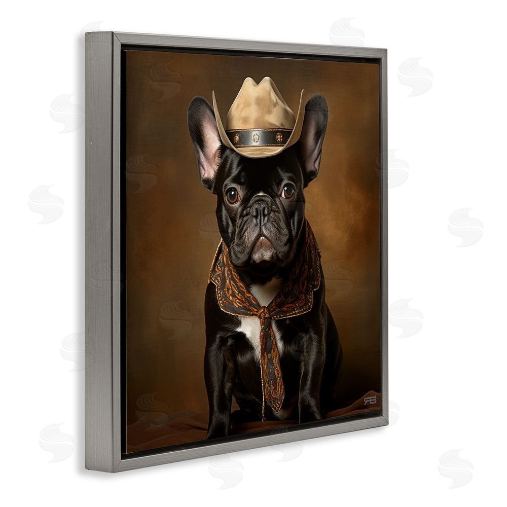 RB French Bulldog Portrait Gray Floating Frame Canvas Wall Art Print