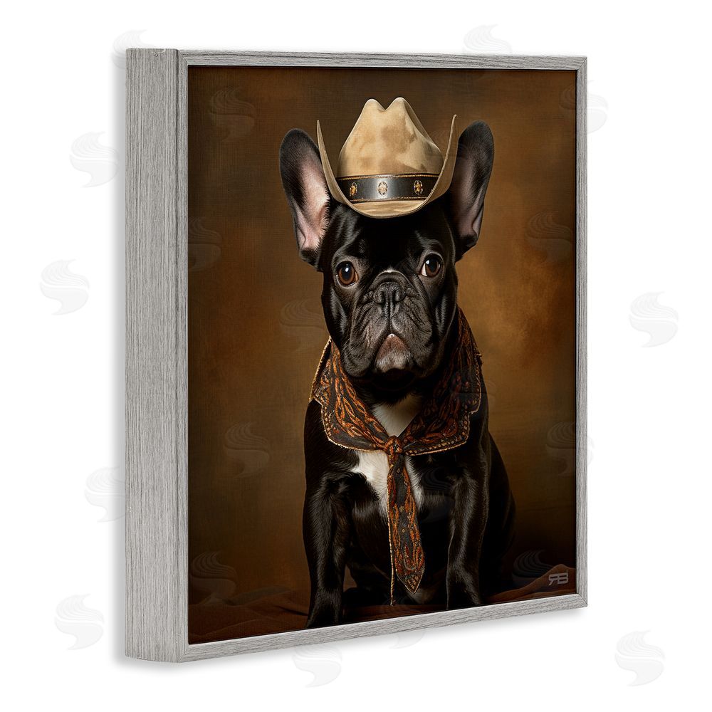 RB French Bulldog Portrait Gray Framed Glicee Wall Art Print