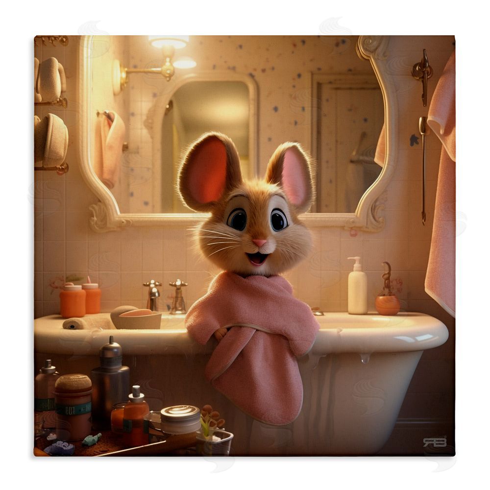 RB Mouse in Relaxing Bath Stretched Canvas Wall Art Print