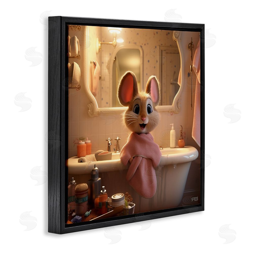 RB Mouse in Relaxing Bath Black Floating Frame Canvas Wall Art Print