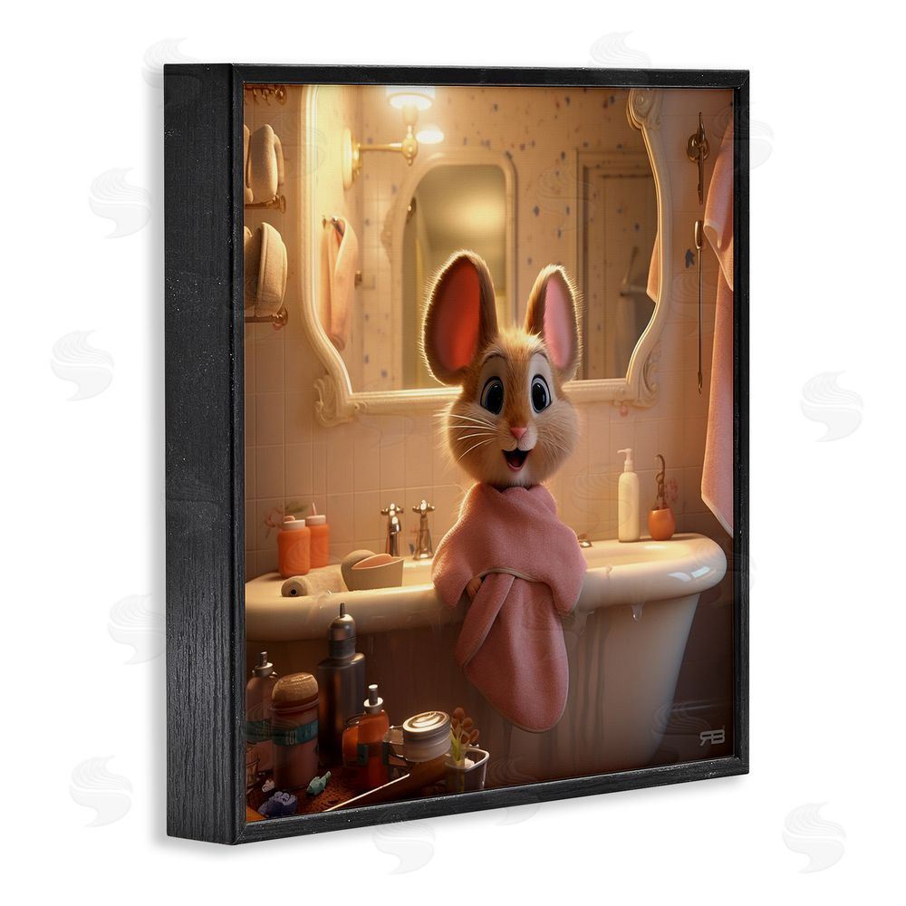 RB Mouse in Relaxing Bath Black Framed Glicee Wall Art Print