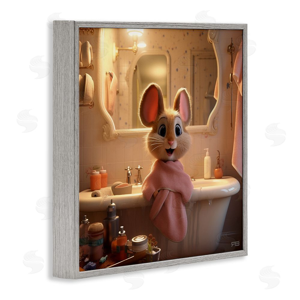 RB Mouse in Relaxing Bath Gray Framed Glicee Wall Art Print