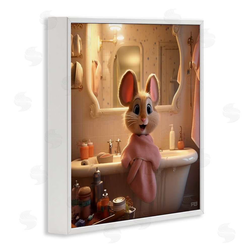 RB Mouse in Relaxing Bath White Framed Glicee Wall Art Print