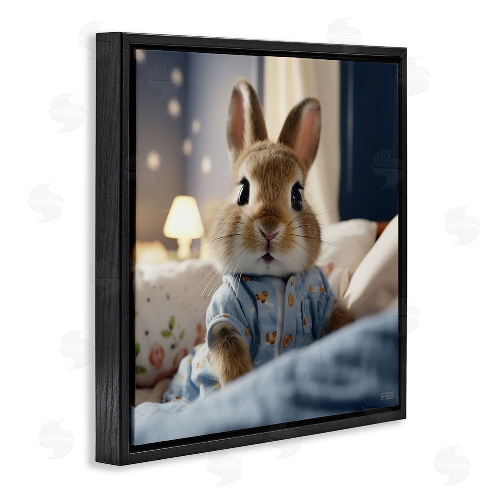 RB Bunny in Pajamas Black Floating Frame Canvas Wall Art Print