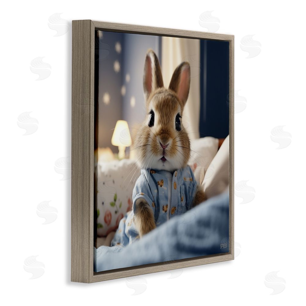 RB Bunny in Pajamas Brown Floating Frame Canvas Wall Art Print
