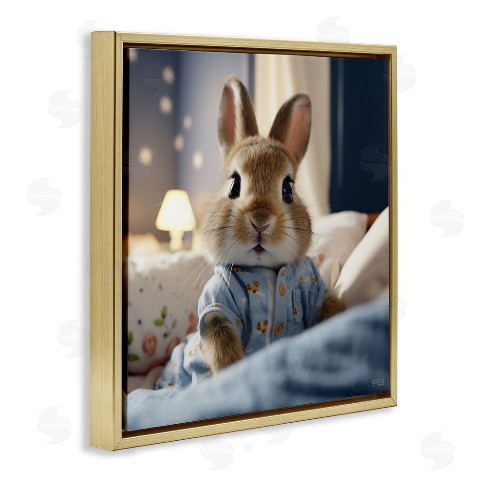 RB Bunny in Pajamas Gold Floating Frame Canvas Wall Art Print