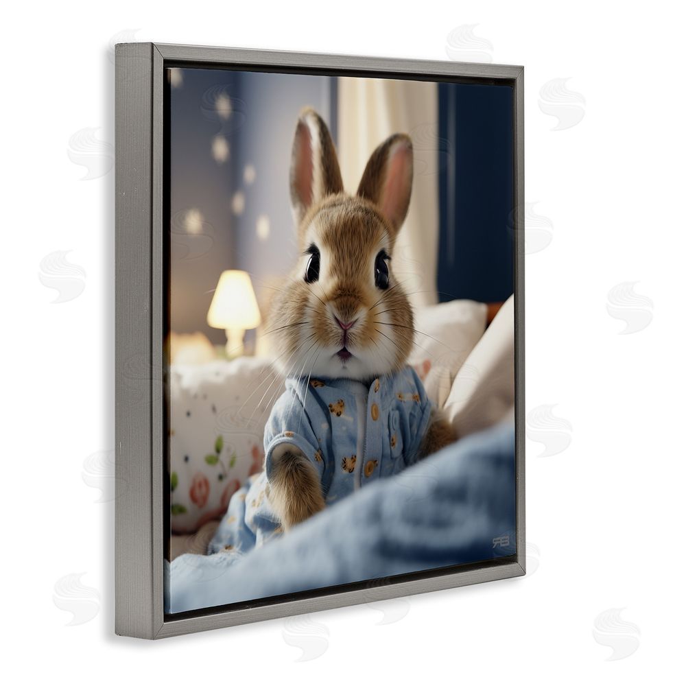 RB Bunny in Pajamas Gray Floating Frame Canvas Wall Art Print