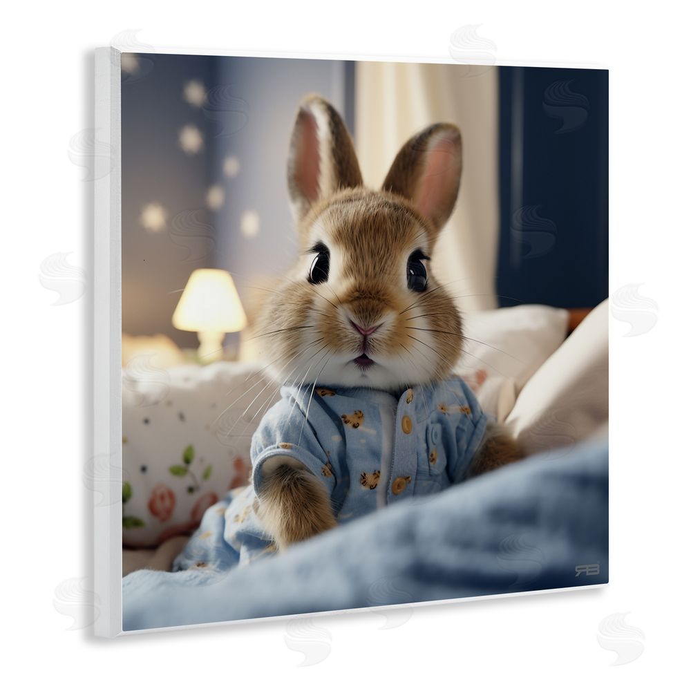 RB Bunny in Pajamas Wooden Wall Plaque Art Print