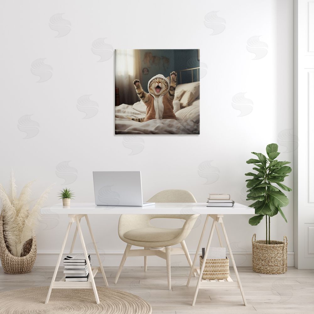 RB Yawning Cat in Bed Canvas Wall Art in Room