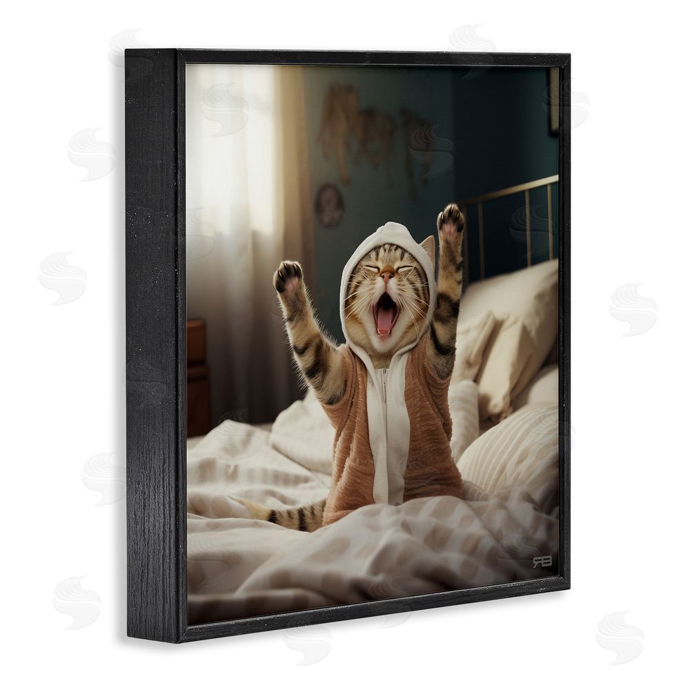 RB Yawning Cat in Bed Black Framed Glicee Wall Art Print