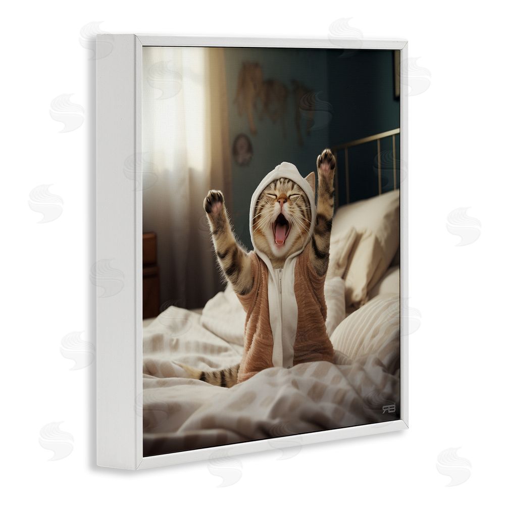 RB Yawning Cat in Bed White Framed Glicee Wall Art Print