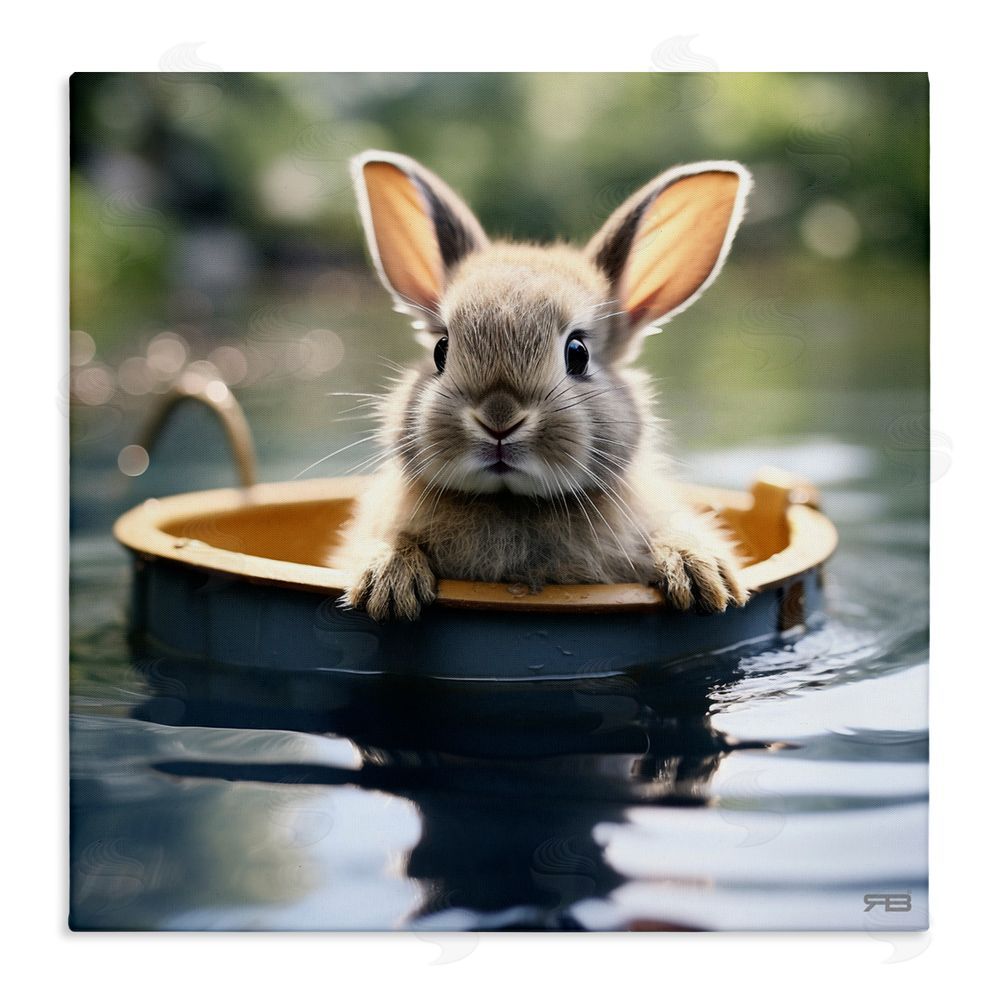 RB Bunny in Garden Pond Stretched Canvas Wall Art Print