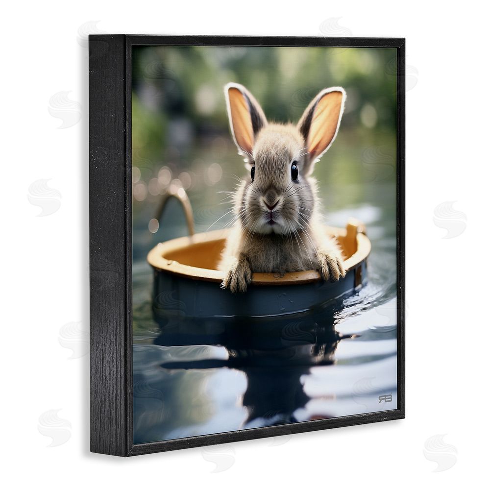 RB Bunny in Garden Pond Black Framed Glicee Wall Art Print