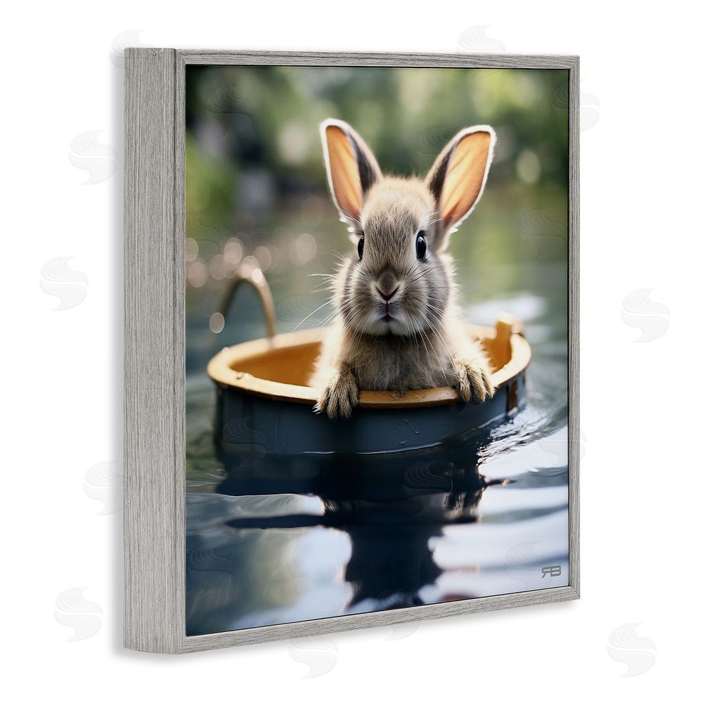 RB Bunny in Garden Pond Gray Framed Glicee Wall Art Print