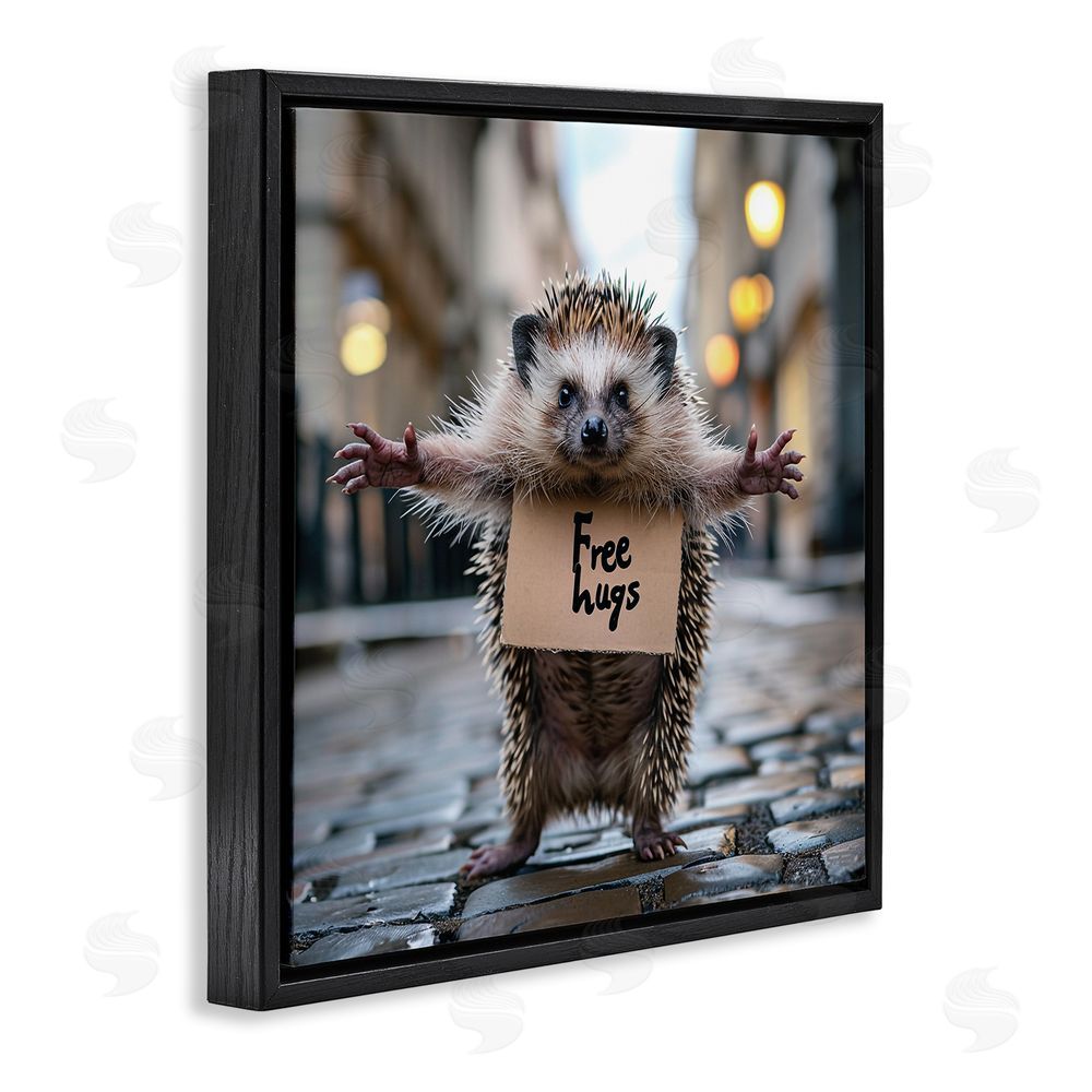 RB Free Hugs Hedgehog Black Floating Frame Canvas Wall Art Print