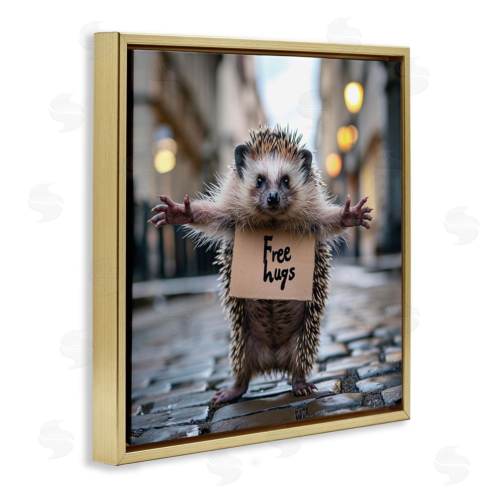RB Free Hugs Hedgehog Gold Floating Frame Canvas Wall Art Print
