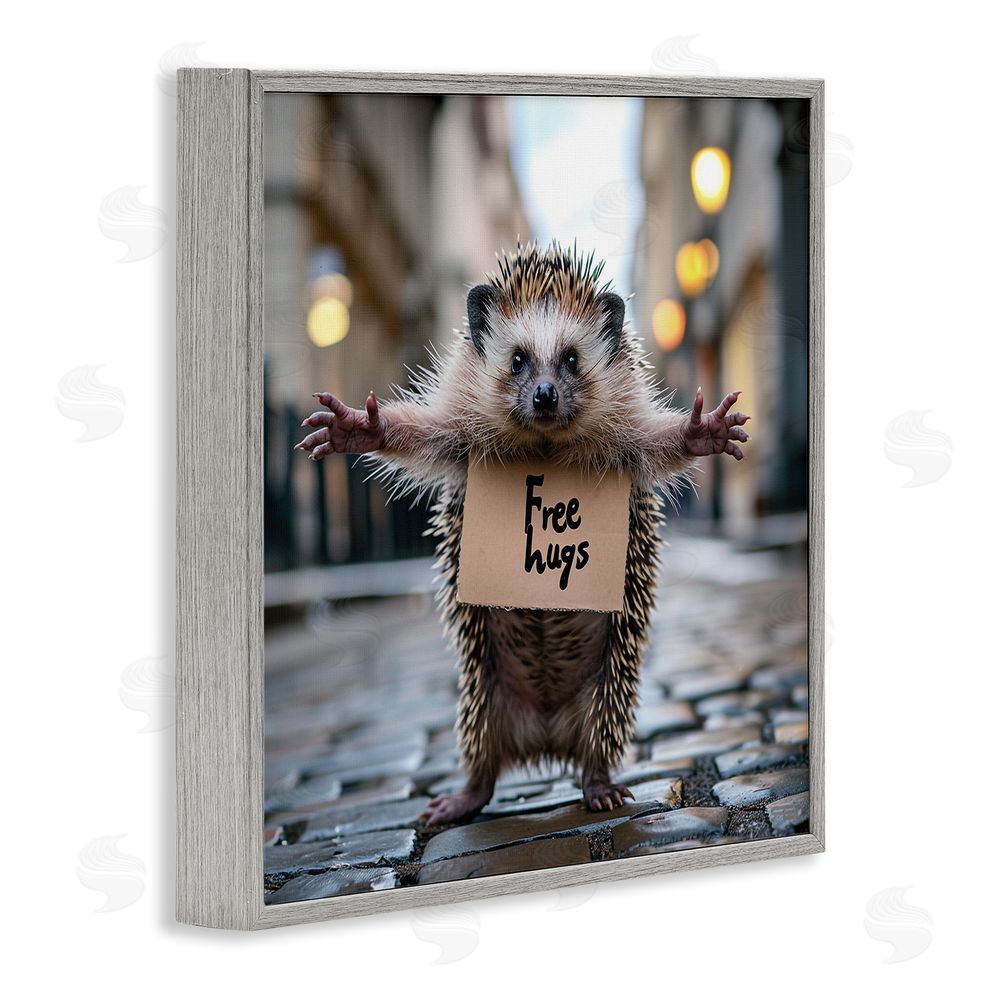 RB Free Hugs Hedgehog Gray Framed Glicee Wall Art Print