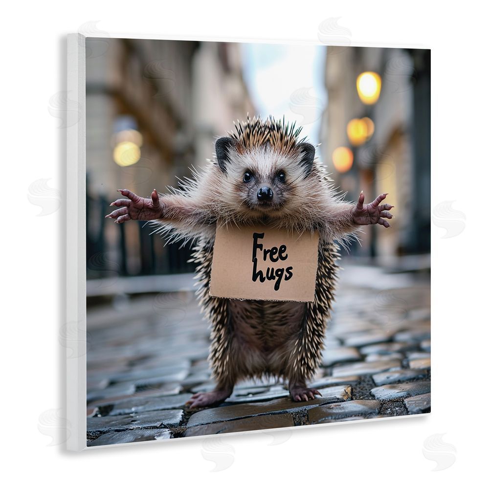 RB Free Hugs Hedgehog Wooden Wall Plaque Art Print