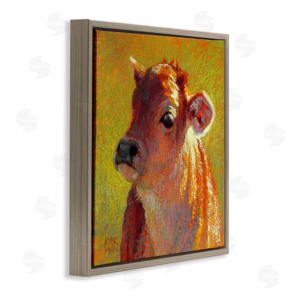 Rita Kirkman Sunlit Calf Painting Brown Floating Frame Canvas Wall Art Print