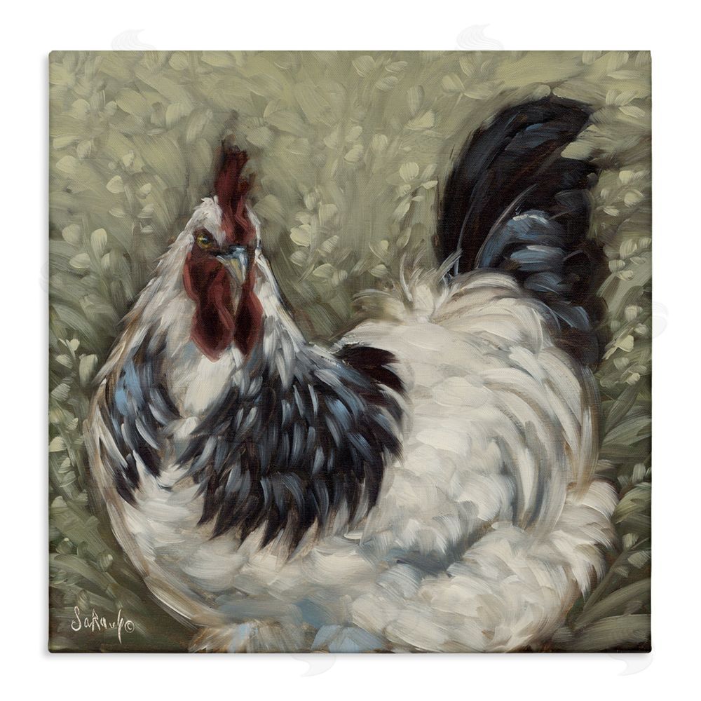 Sara G. Designs Hen in Country Meadow Stretched Canvas Wall Art Print