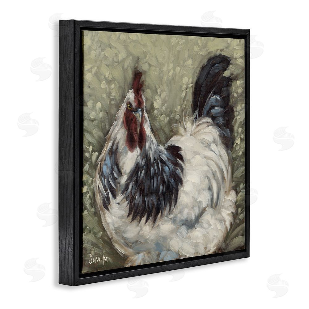 Sara G. Designs Hen in Country Meadow Black Floating Frame Canvas Wall Art Print