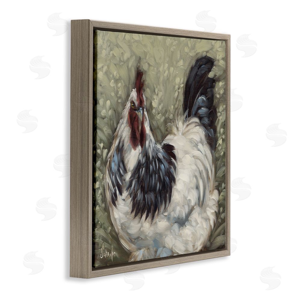 Sara G. Designs Hen in Country Meadow Brown Floating Frame Canvas Wall Art Print