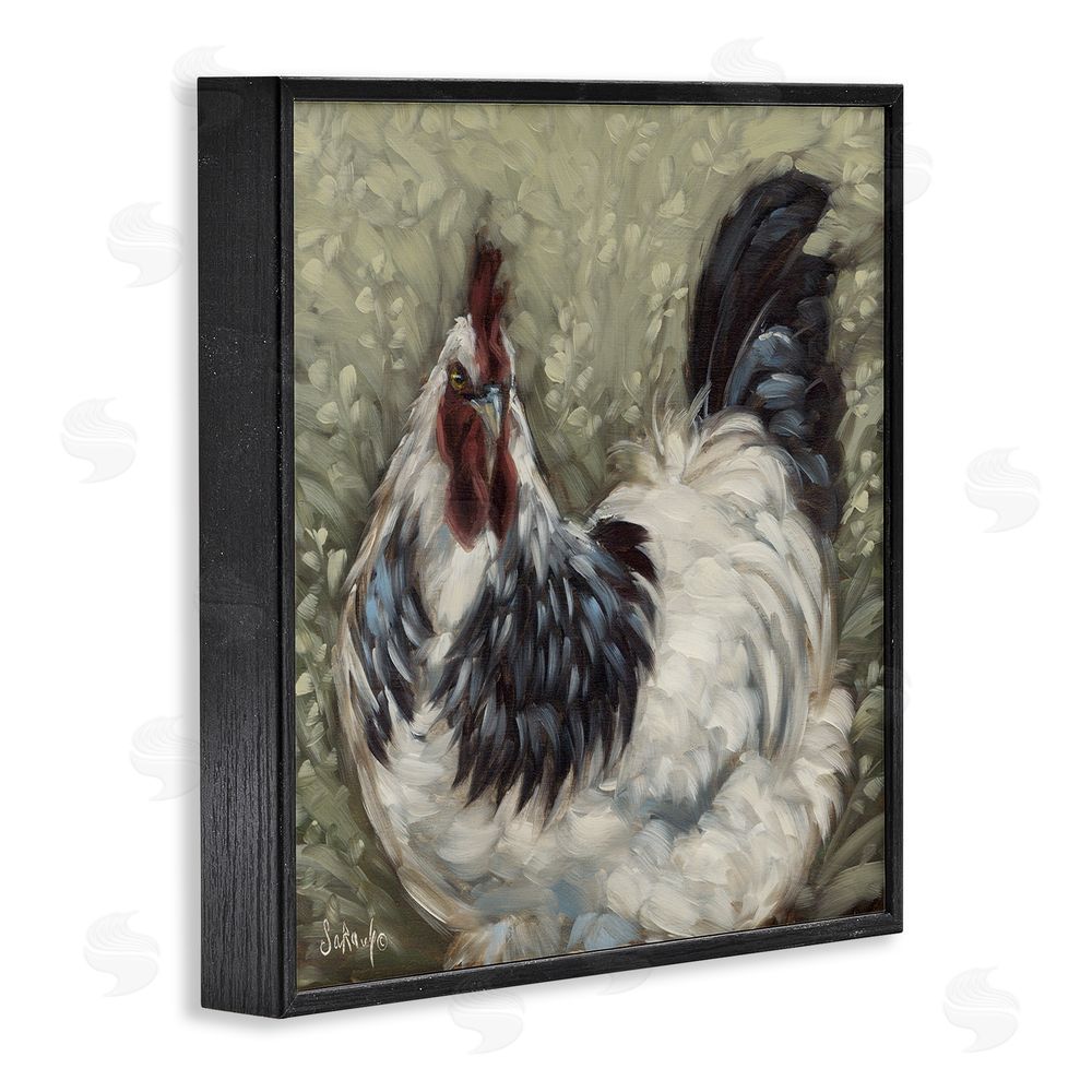 Sara G. Designs Hen in Country Meadow Black Framed Glicee Wall Art Print