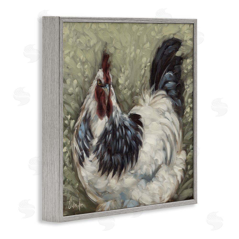 Sara G. Designs Hen in Country Meadow Gray Framed Glicee Wall Art Print