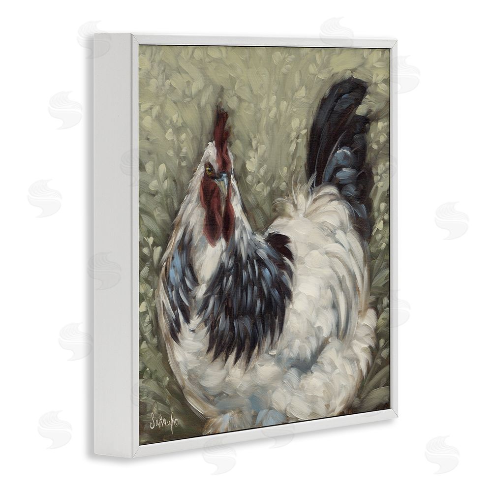 Sara G. Designs Hen in Country Meadow White Framed Glicee Wall Art Print