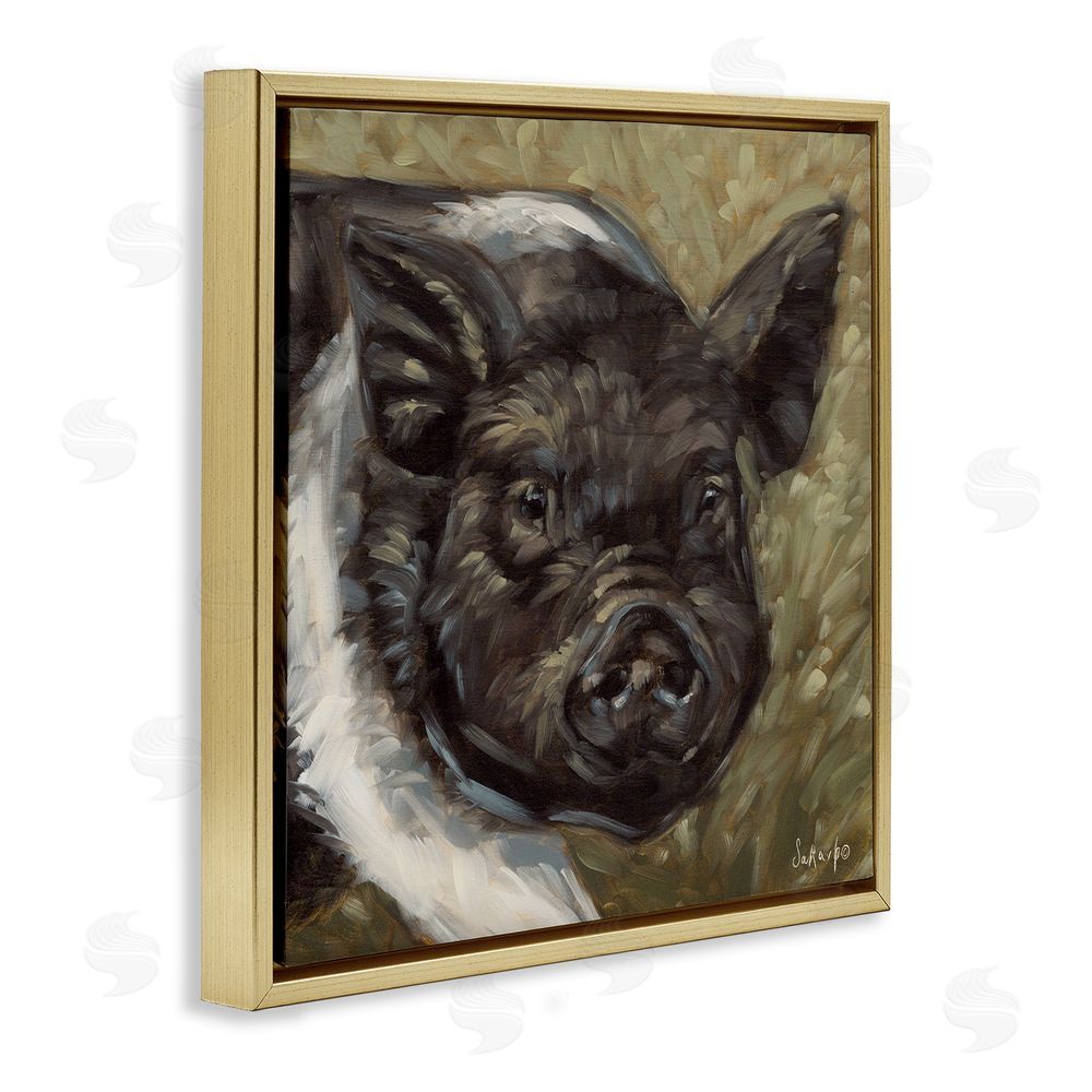 Sara G. Designs Country Pig Painting Gold Floating Frame Canvas Wall Art Print