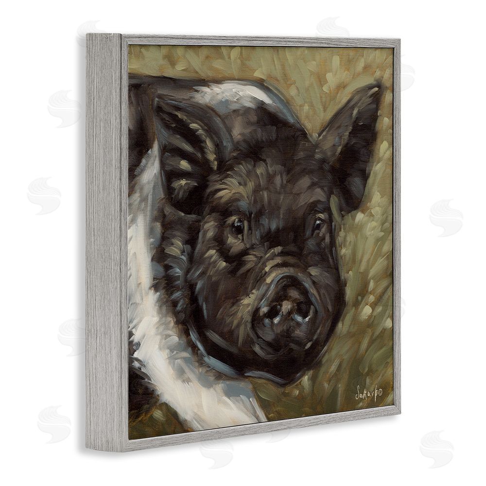 Sara G. Designs Country Pig Painting Gray Framed Glicee Wall Art Print