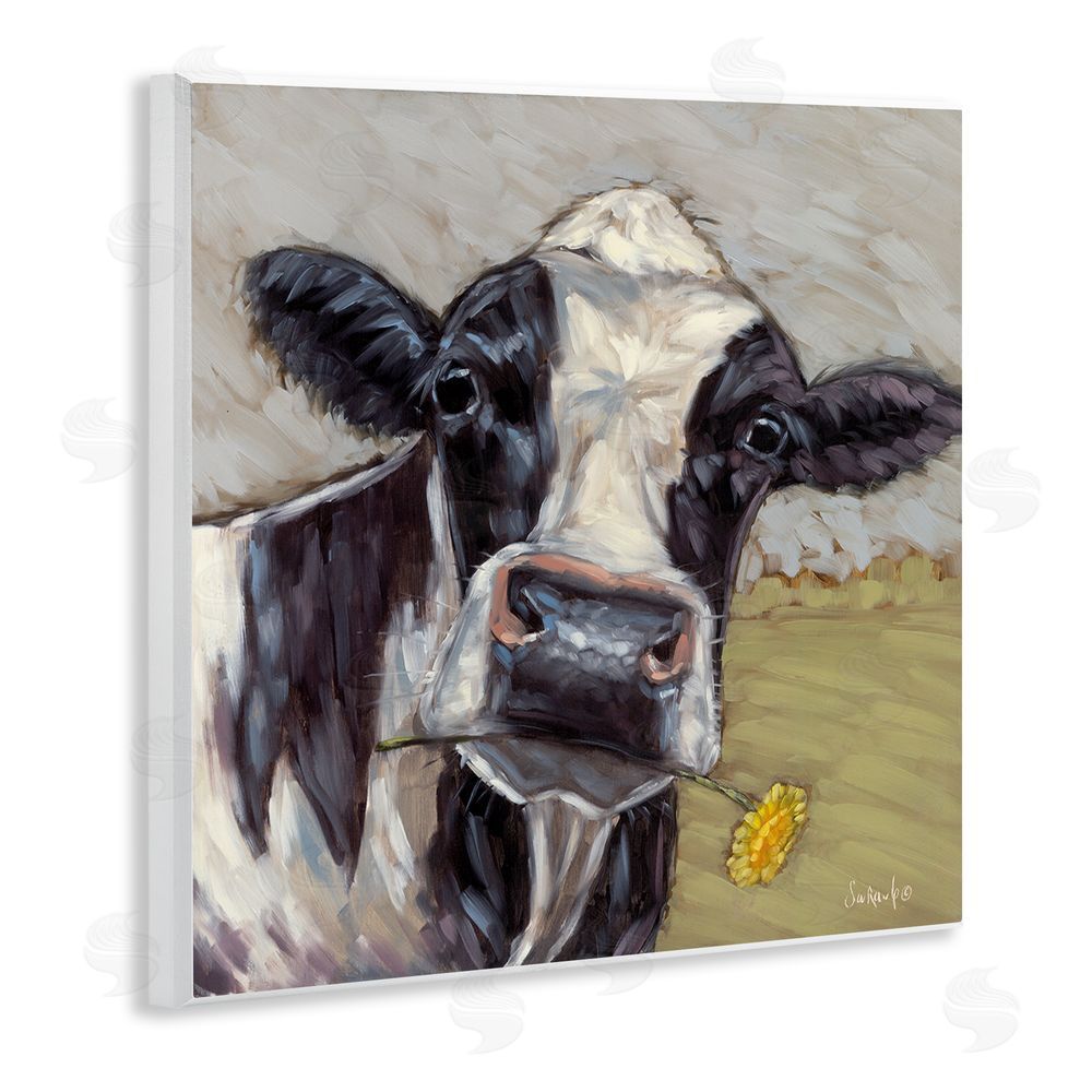 Sara G. Designs Cow with Yellow Daisy Wooden Wall Plaque Art Print