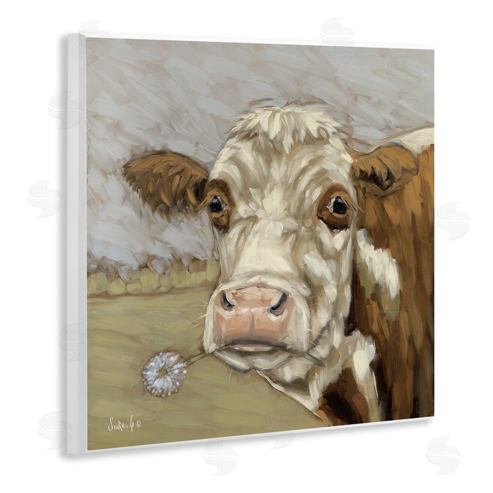 Sara G. Designs Cattle with Dandelion Sprig Wooden Wall Plaque Art Print