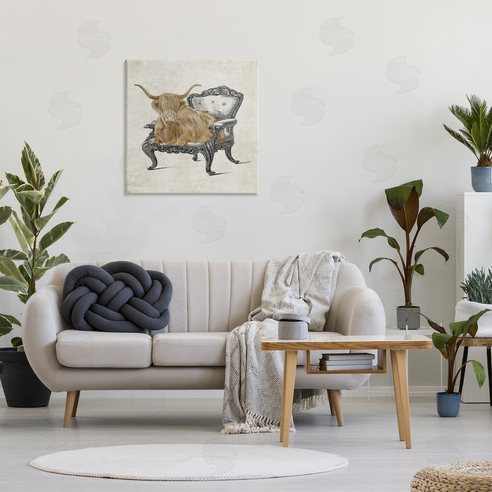Elizabeth Medley Longhorn & Vintage Armchair Canvas Wall Art in Room