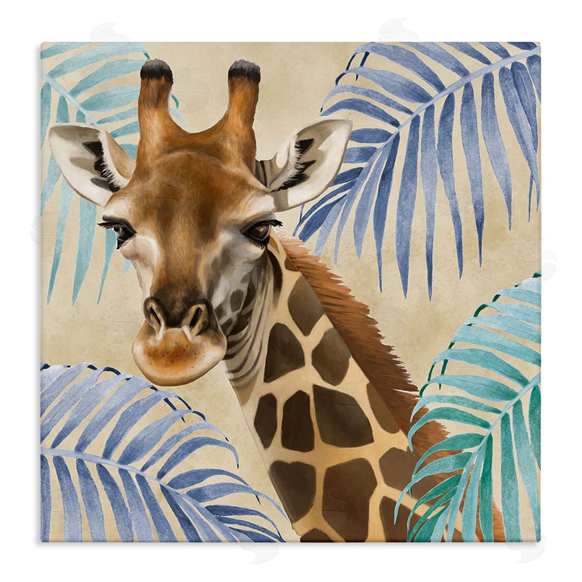 Lucca Sheppard Giraffe & Tropical Palms Stretched Canvas Wall Art Print
