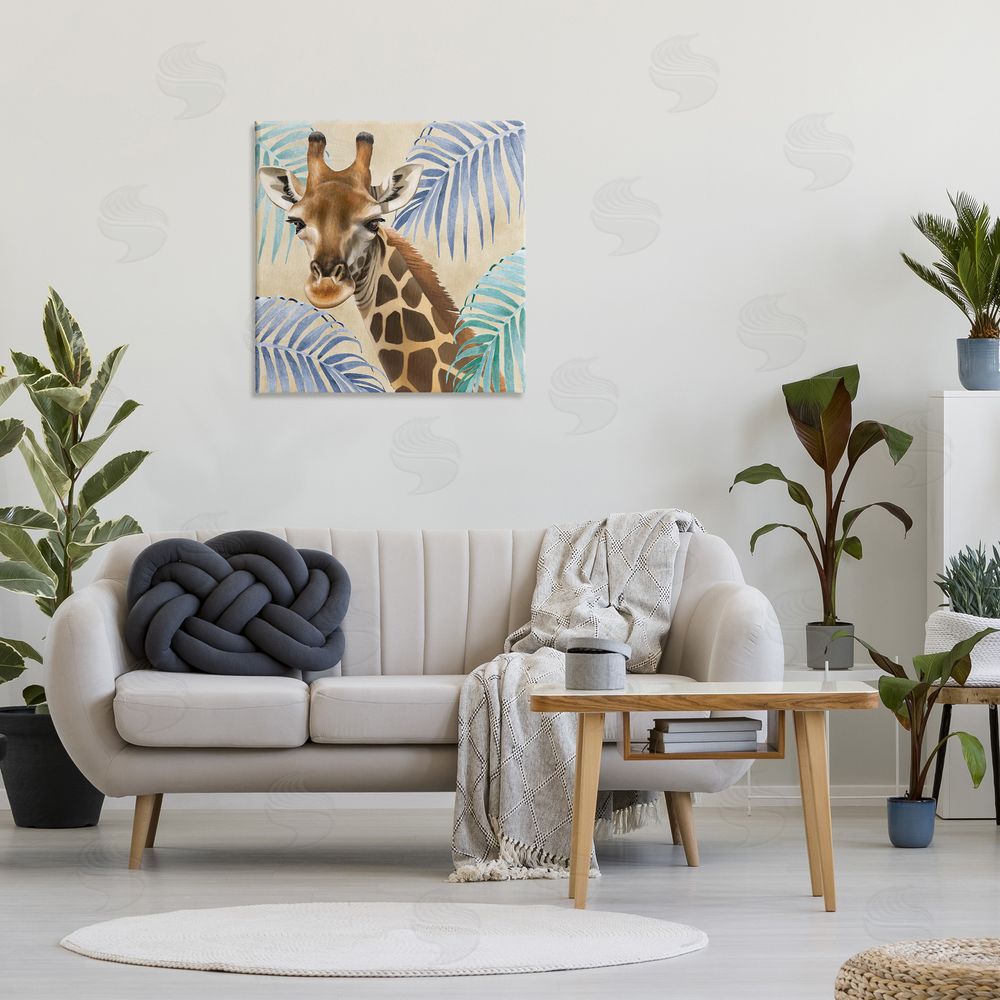 Lucca Sheppard Giraffe & Tropical Palms Canvas Wall Art in Room
