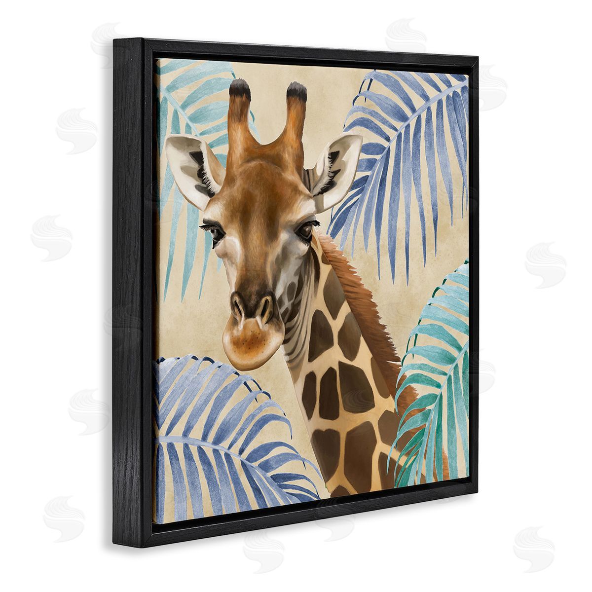 Lucca Sheppard Giraffe & Tropical Palms Black Floating Frame Canvas Wall Art Print