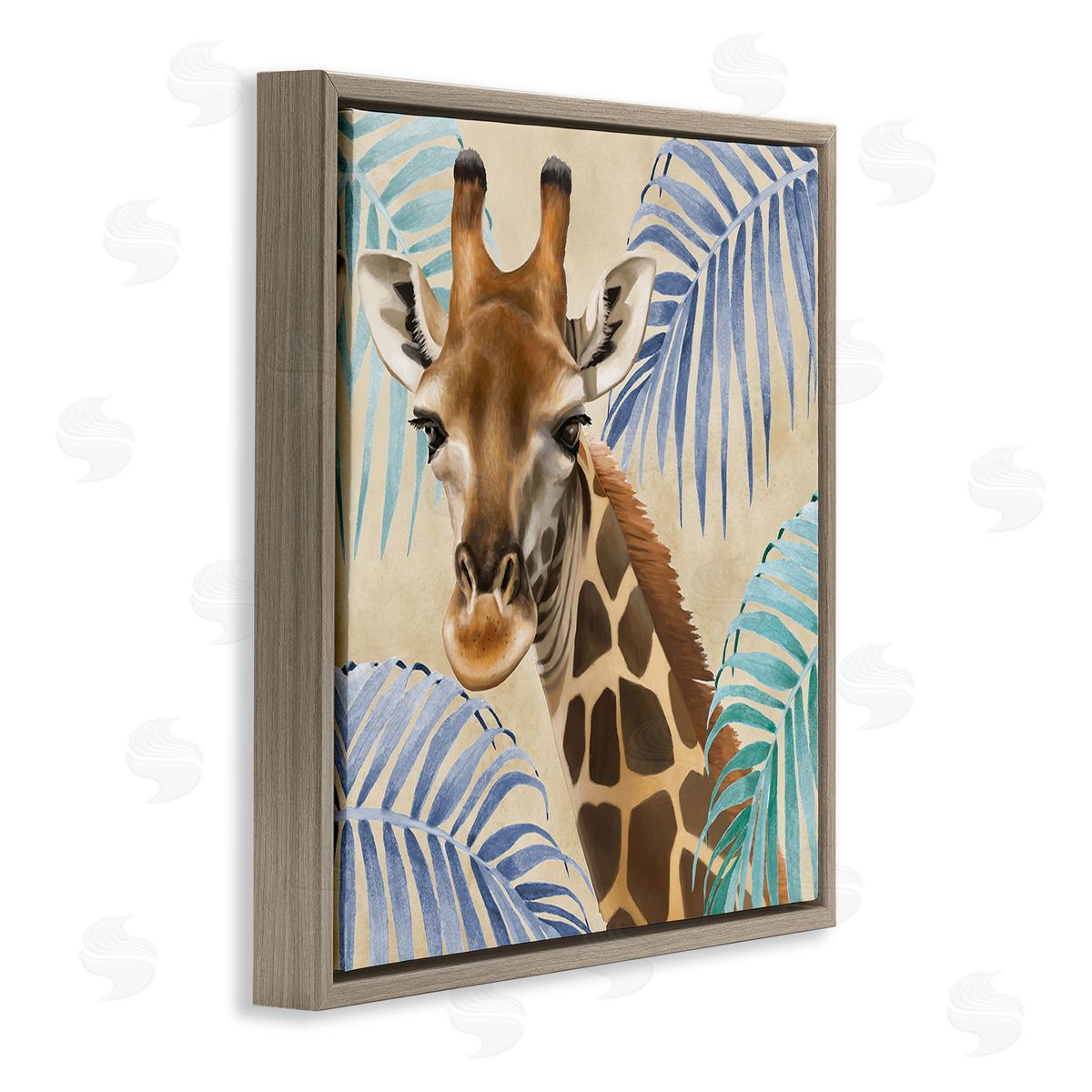 Lucca Sheppard Giraffe & Tropical Palms Brown Floating Frame Canvas Wall Art Print