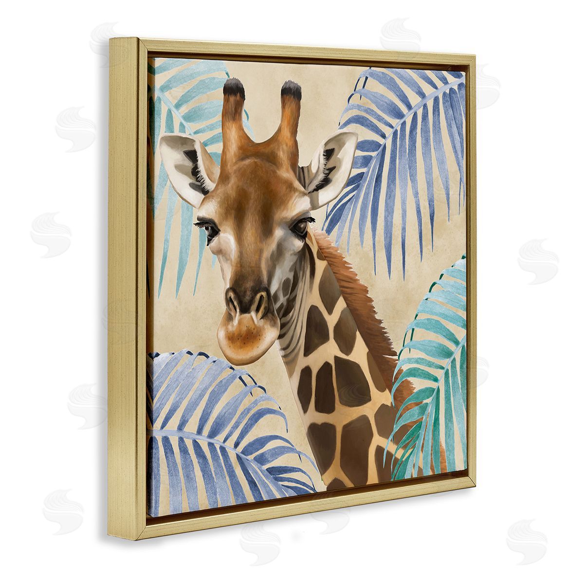 Lucca Sheppard Giraffe & Tropical Palms Gold Floating Frame Canvas Wall Art Print