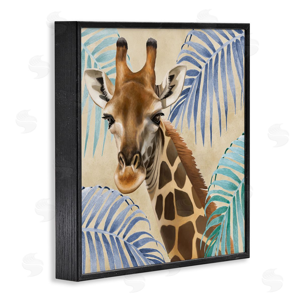 Lucca Sheppard Giraffe & Tropical Palms Black Framed Glicee Wall Art Print