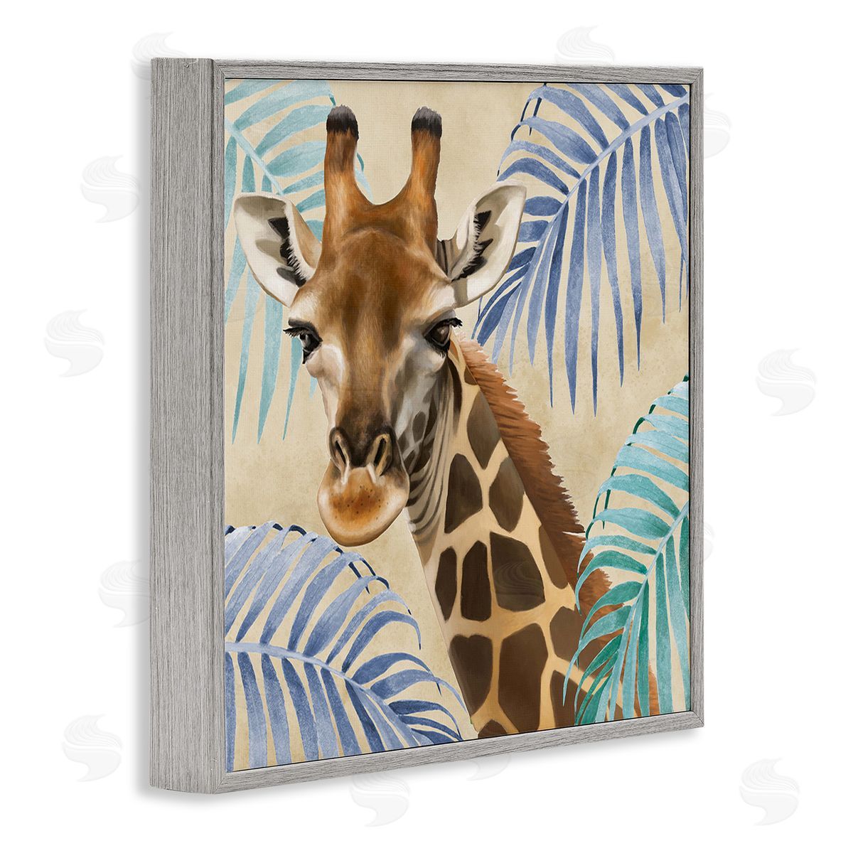 Lucca Sheppard Giraffe & Tropical Palms Gray Framed Glicee Wall Art Print