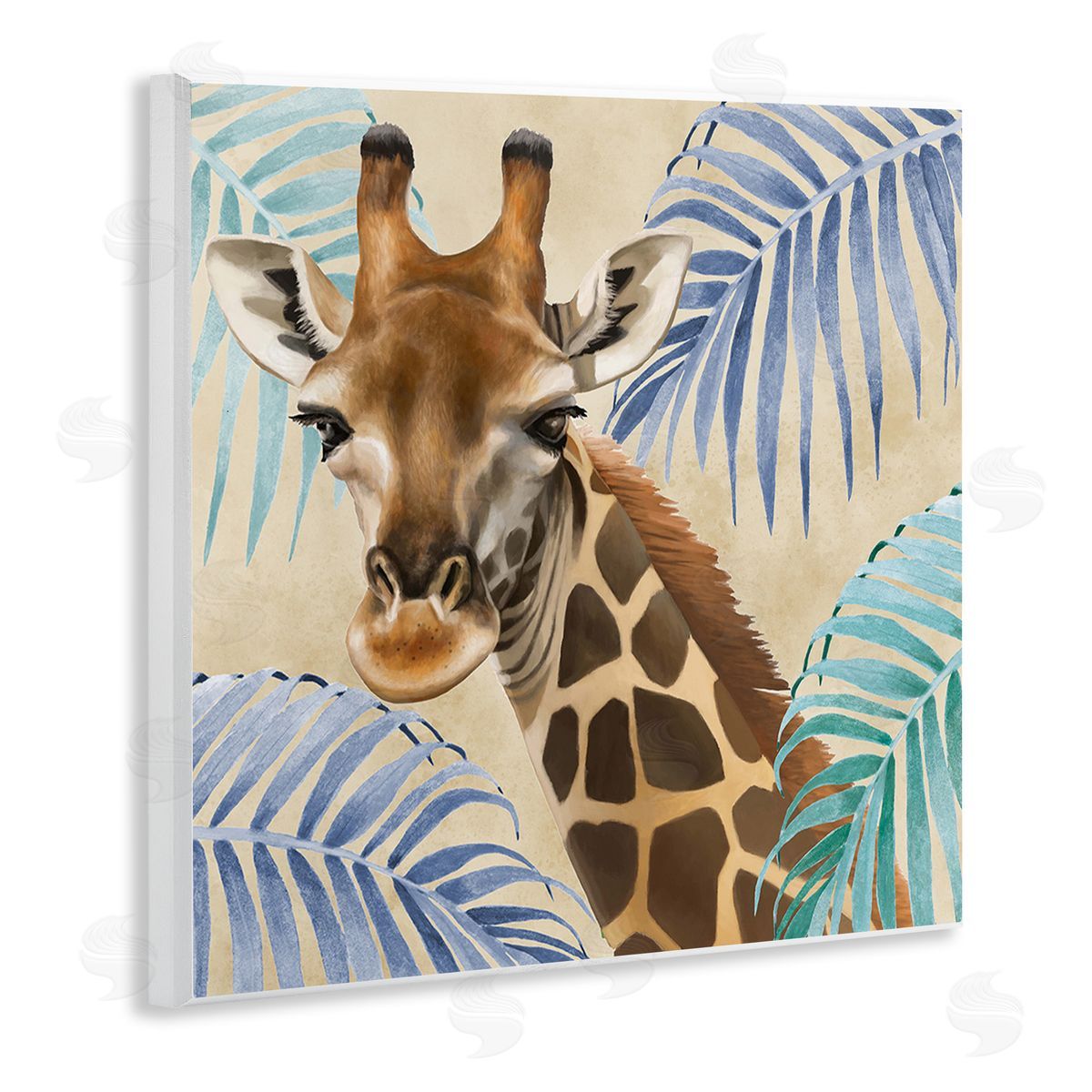 Lucca Sheppard Giraffe & Tropical Palms Wooden Wall Plaque Art Print