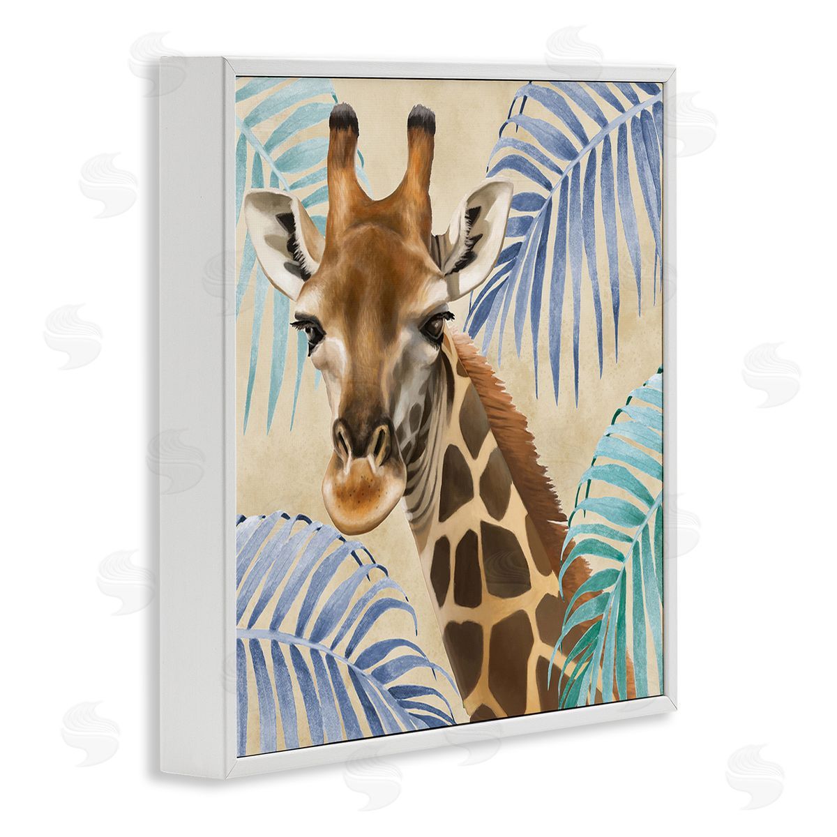 Lucca Sheppard Giraffe & Tropical Palms White Framed Glicee Wall Art Print