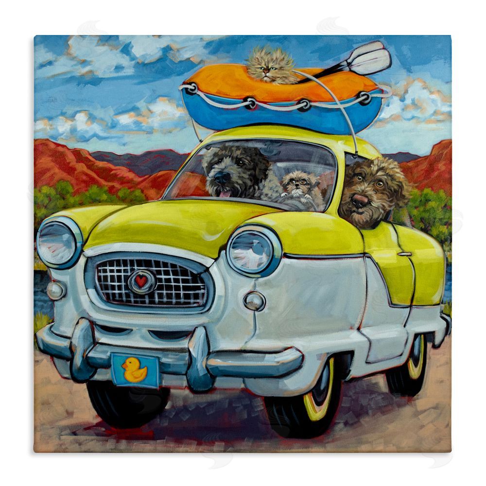CR Townsend Vacation Dogs in Car Stretched Canvas Wall Art Print
