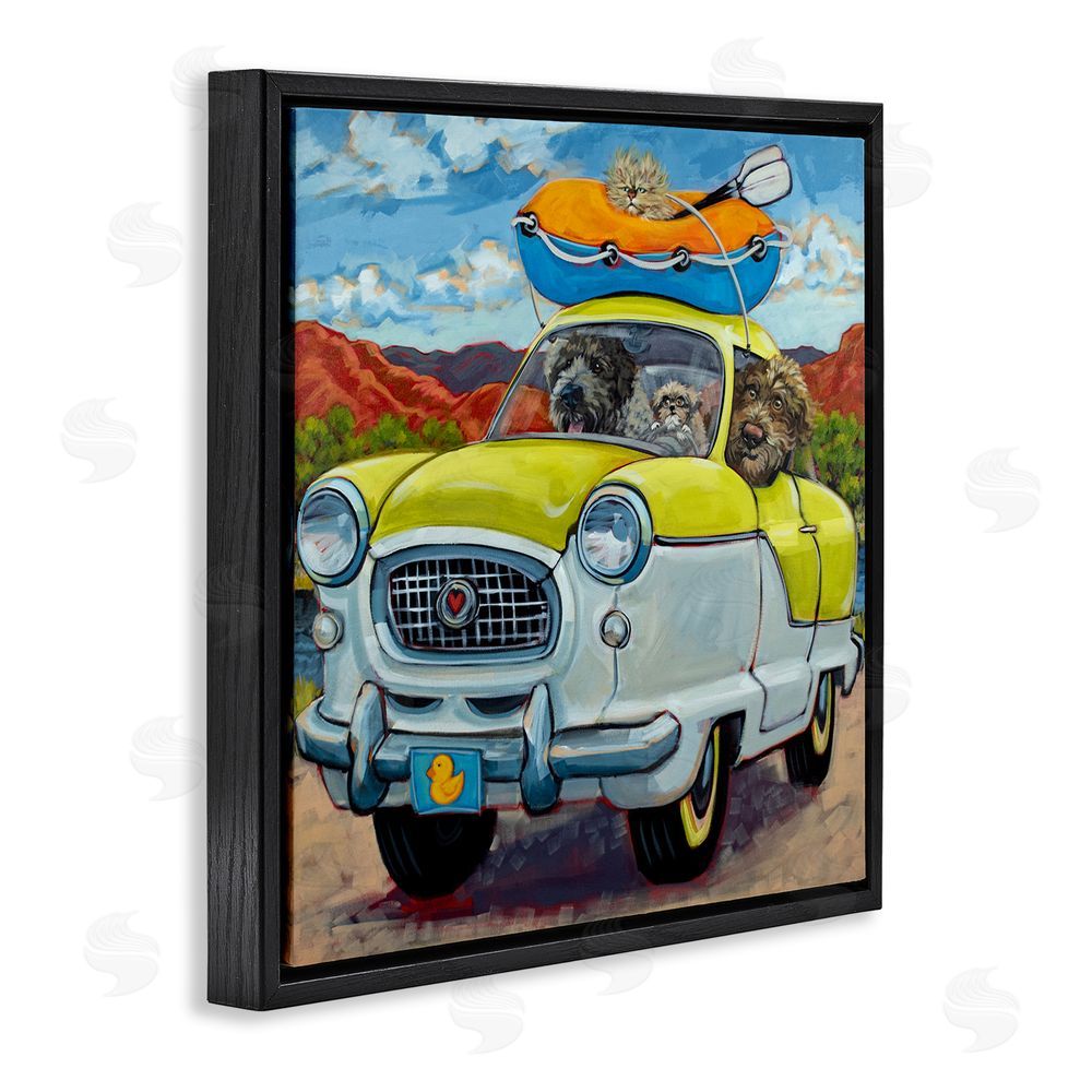 CR Townsend Vacation Dogs in Car Black Floating Frame Canvas Wall Art Print