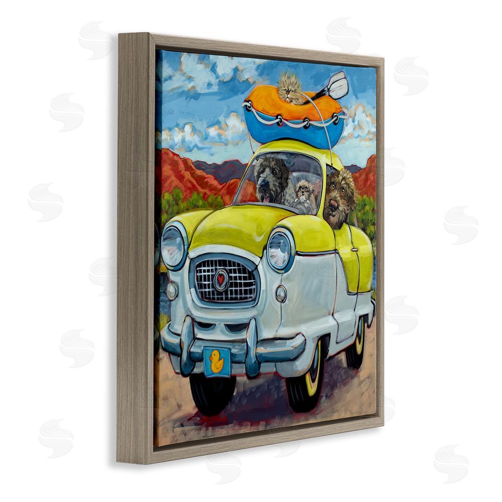 CR Townsend Vacation Dogs in Car Brown Floating Frame Canvas Wall Art Print
