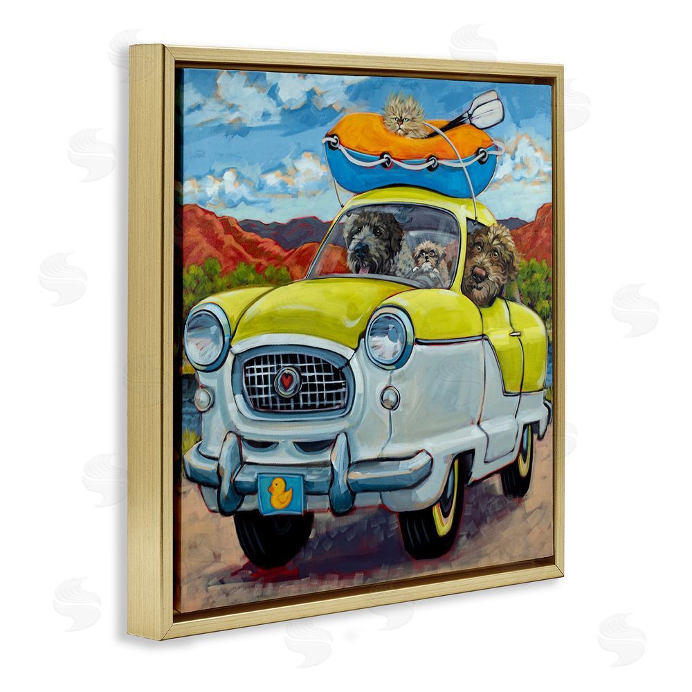 CR Townsend Vacation Dogs in Car Gold Floating Frame Canvas Wall Art Print