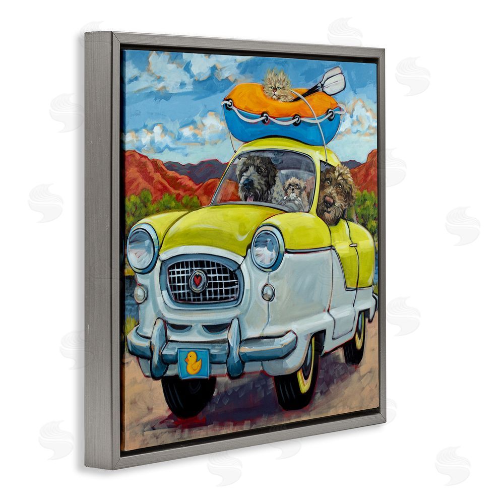 CR Townsend Vacation Dogs in Car Gray Floating Frame Canvas Wall Art Print
