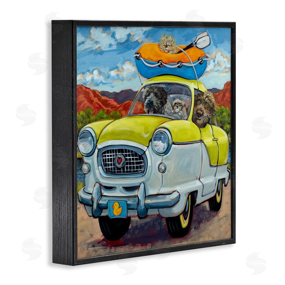 CR Townsend Vacation Dogs in Car Black Framed Glicee Wall Art Print