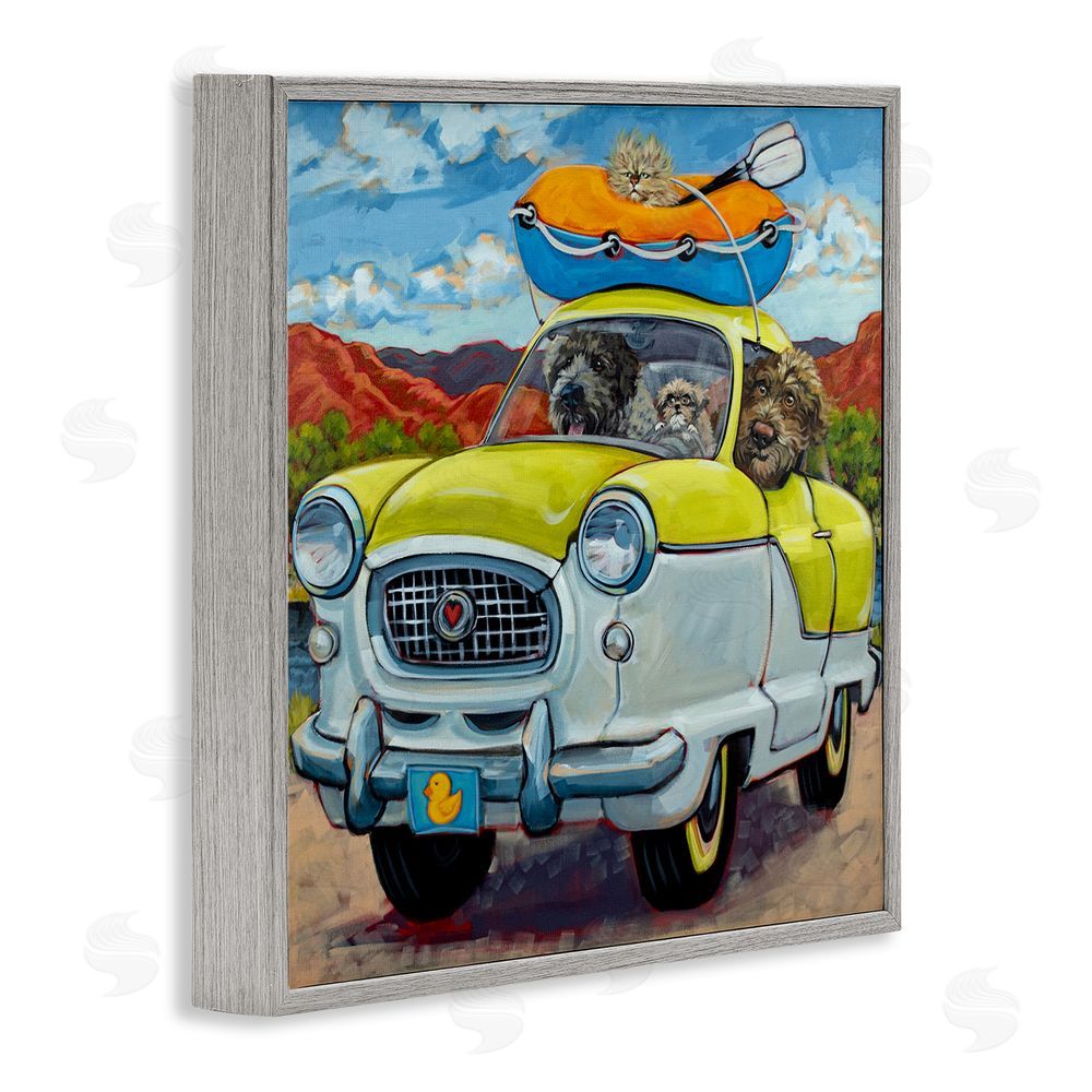 CR Townsend Vacation Dogs in Car Gray Framed Glicee Wall Art Print